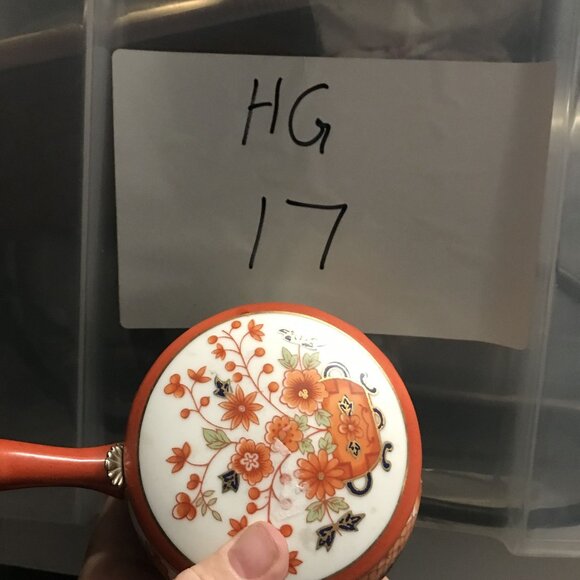 Vintage Japanese Ashtray Porcelain Hinged Lidded  With Handle 7" - Picture 10 of 10